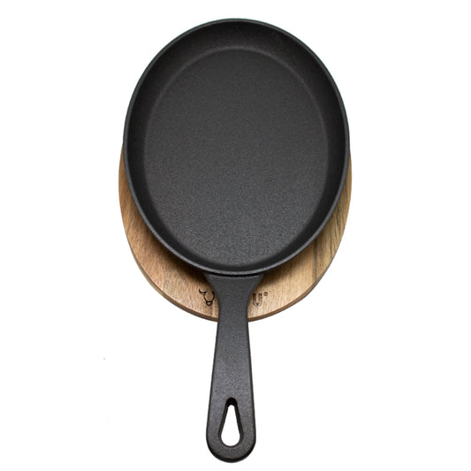 Sartén Hierro Fundido con Base Madera Acacia Wayu