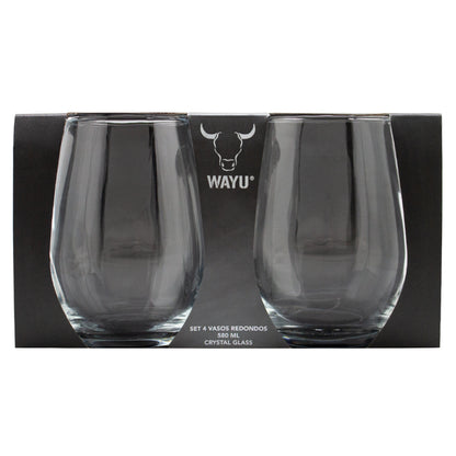 Set 4 Vasos Redondos Vidrio 580 ml Wayu
